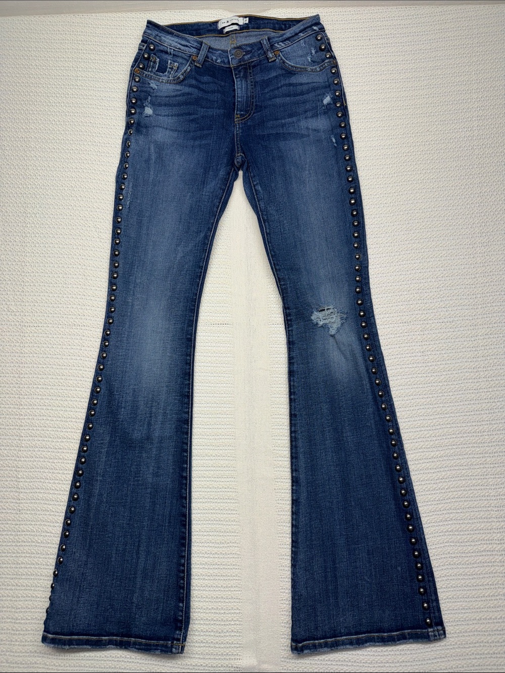 MM Vintage Women’s Dark Blue Stud-Trim Flared Jeans